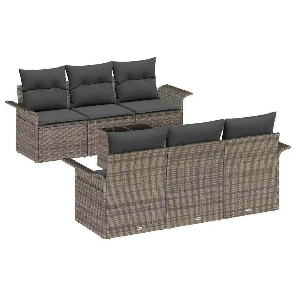 Set Divano da Giardino con cuscino 7 pcs Grigio polyrattan