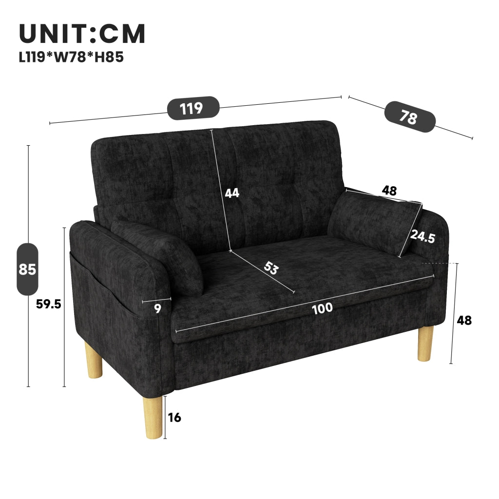 SOFA 2 posti 119x78x85 cm Grigio in Chenille