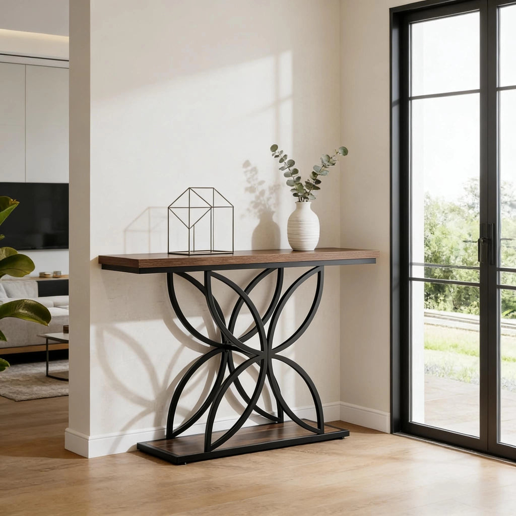 CONSOLLE Stile industrial chic MDF e metallo Nero/Marrone