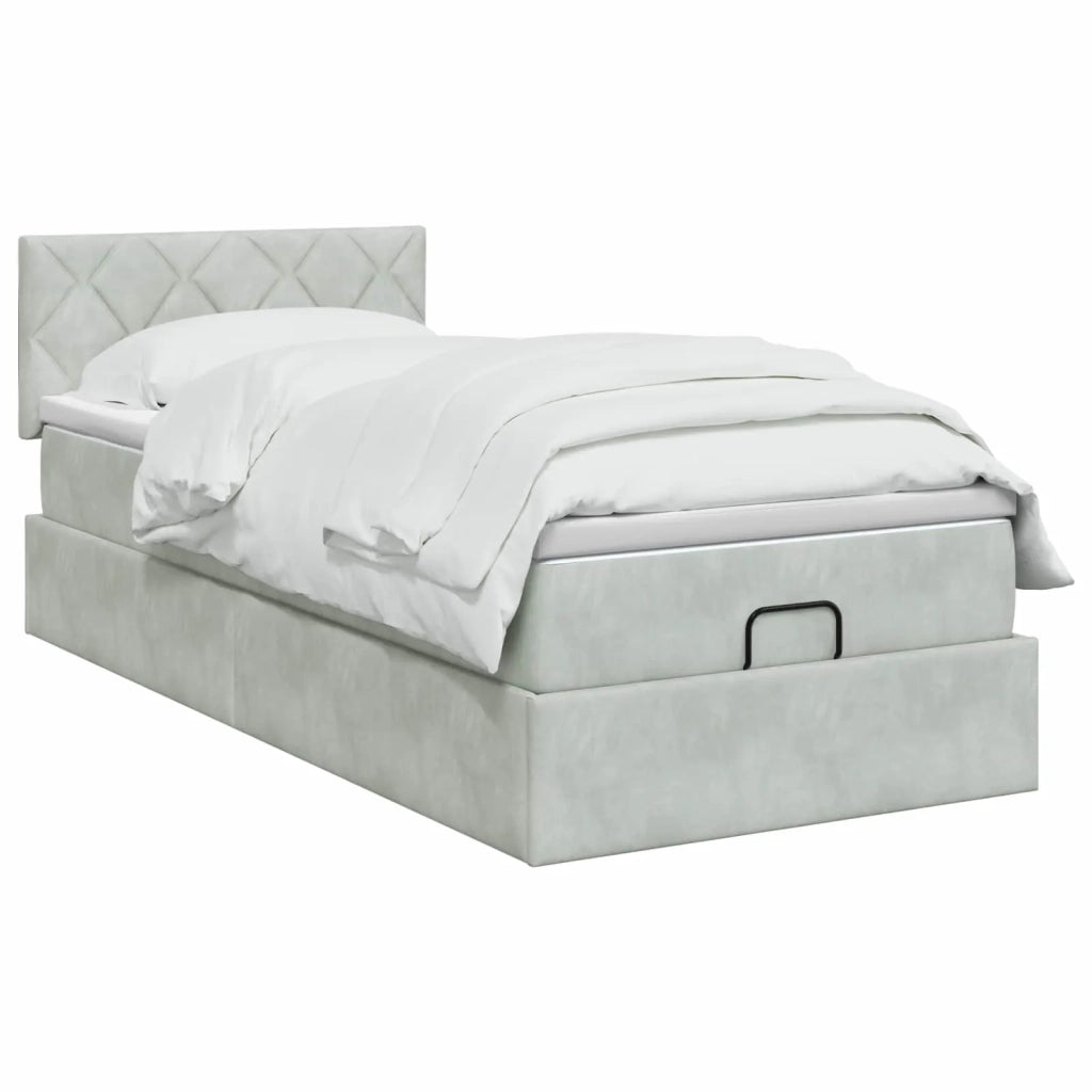 Letto Ottomano con Materasso e LED Grigio Chiaro 90 x 200 cm 3457185