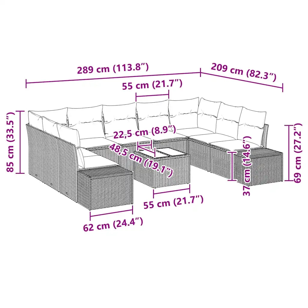 Set Divano da Giardino 10 pcs Grigio chiaro polyrattan 3347232