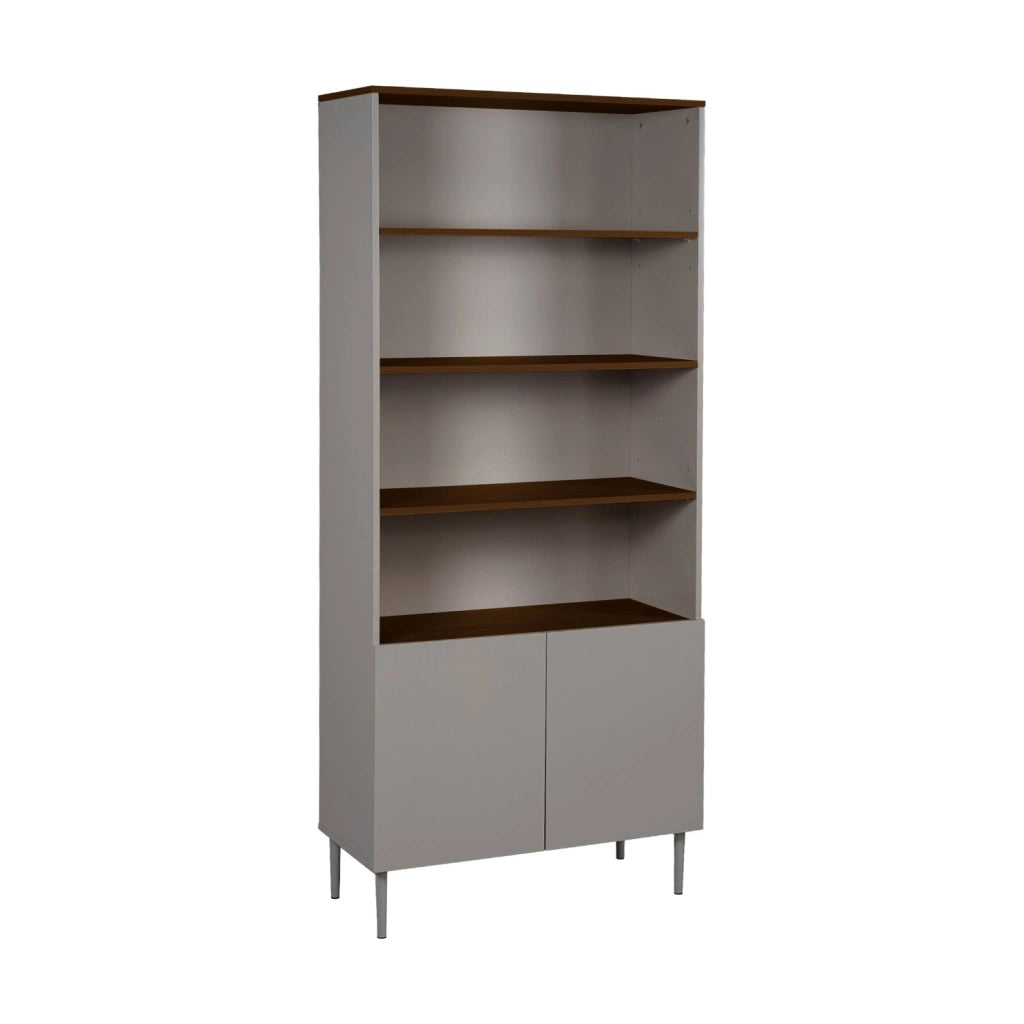 Libreria in metallo e decorazione in legno a 6 livelli, grigio