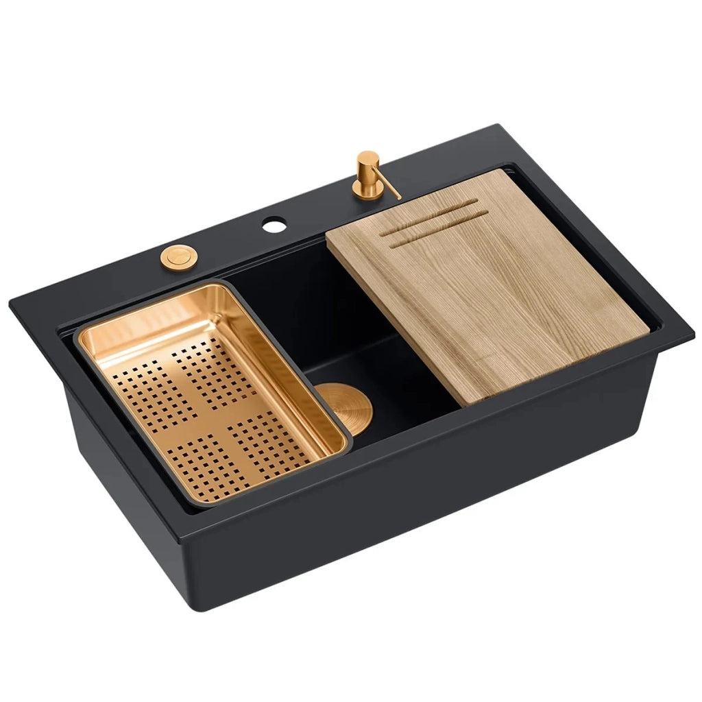 Lavello In Granito Marc 110 Workstation Black Tappo oro