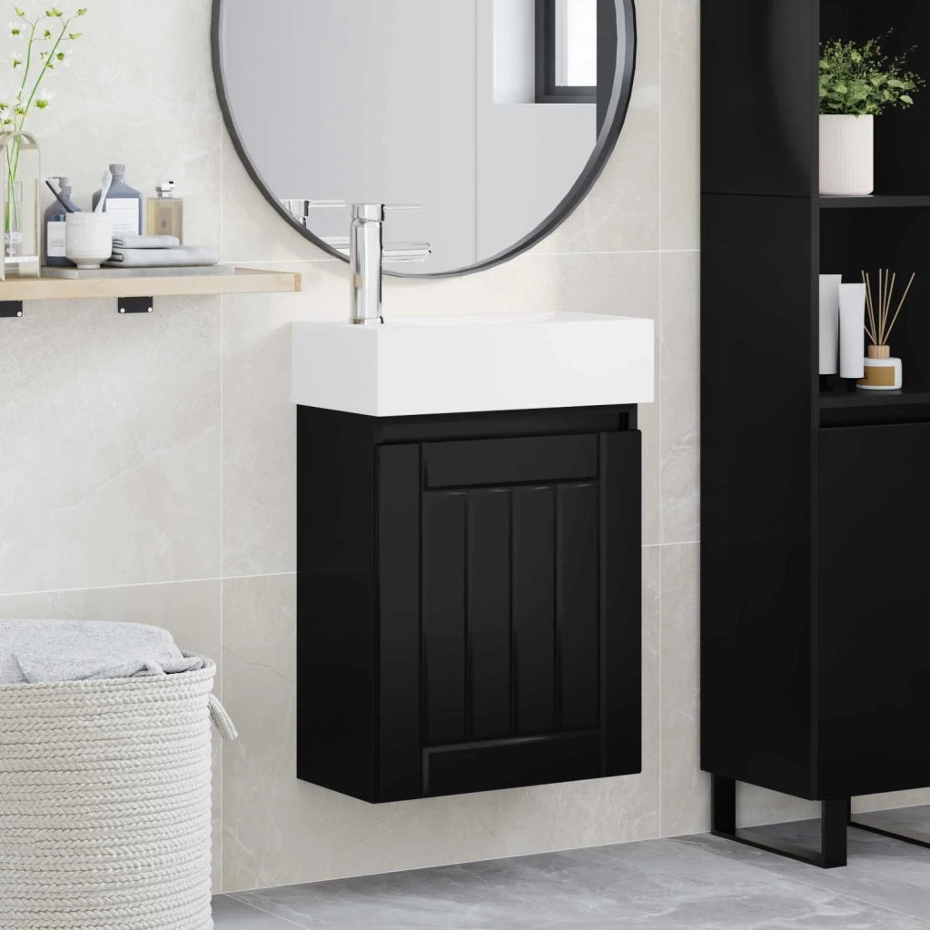 Mobile bagno con rubinetto Nero 45,5 x 25,5 x 84 cm 889482