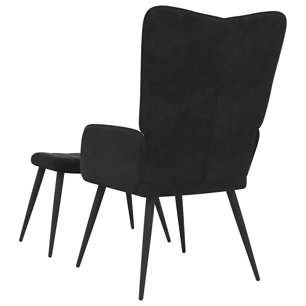 Poltrona Relax con Sgabello Nero in Velluto 327694