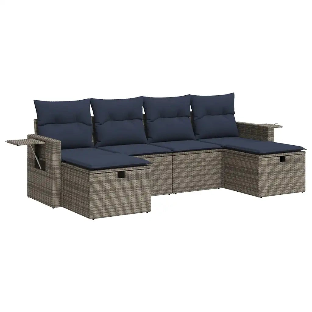 Set Divano da Giardino 6 pz con Cuscini Grigio in Polyrattan 3325527