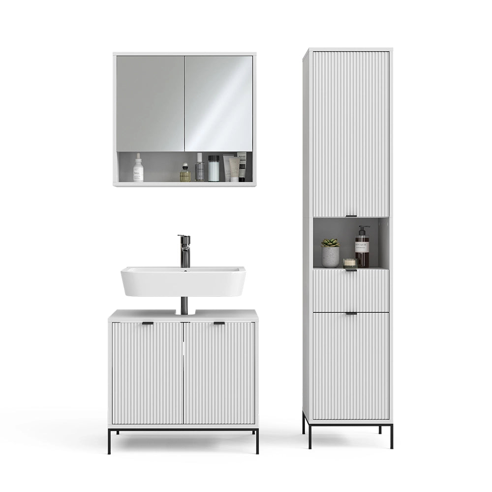 Vicco Set di mobili per il bagno  Bianco 3 parti, con colonna