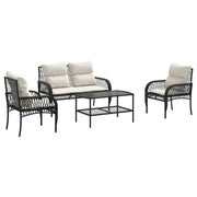 Set Divani da Giardino 4 pz | Set Salotto da Giardino con Cuscini Nero in Polyrattan