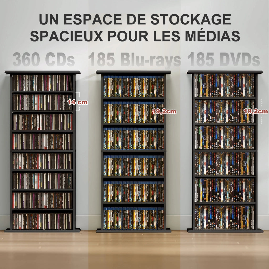 Libreria per CD DVD ¨C Xylo ¨C 8 scomparti 6 ripiani regolabili nero