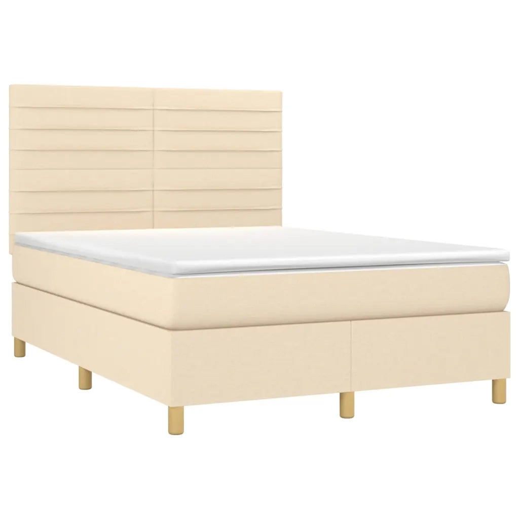Letto a Molle con Materasso e LED Crema 140x200 cm in Tessuto 3135522