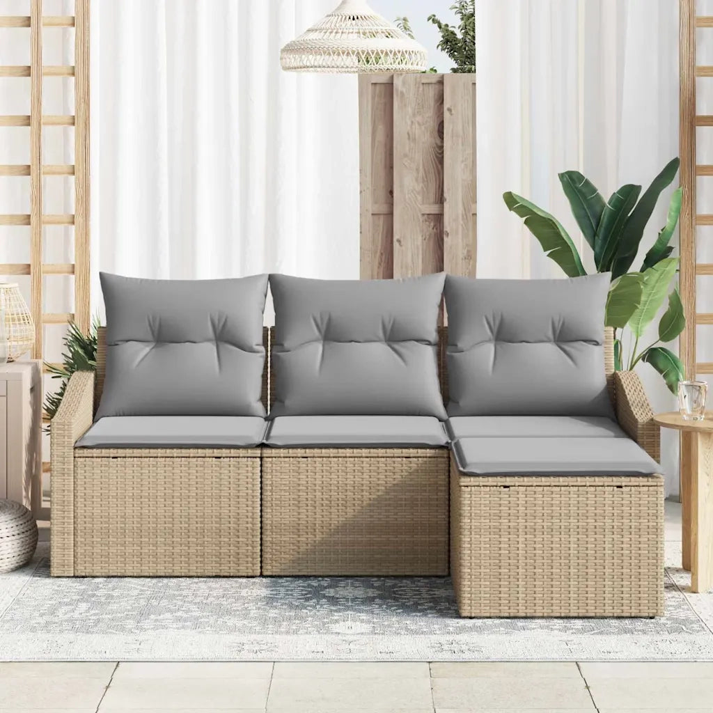 Set di divani con cuscino 4 pcs Beige polyrattan 3346670