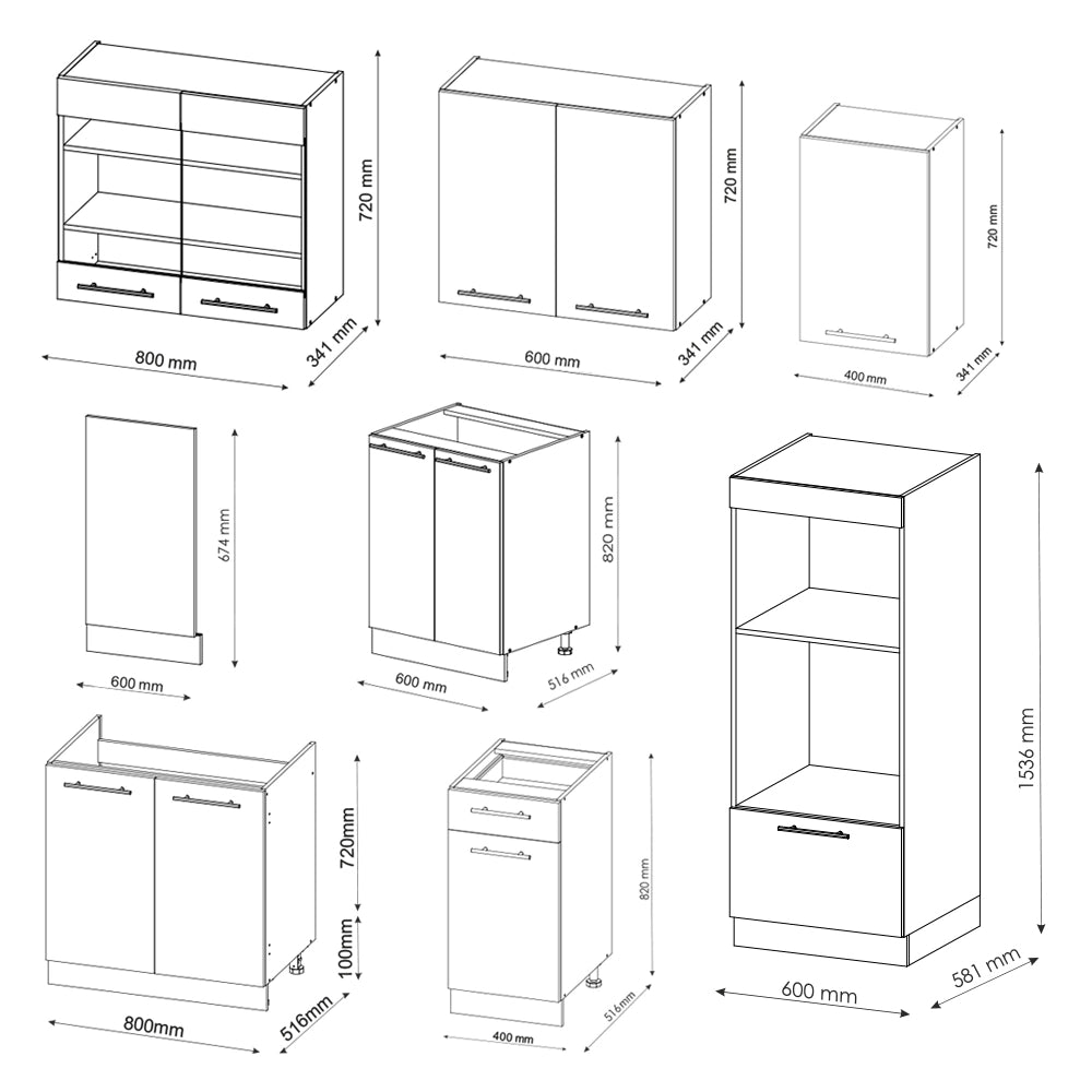 Cucina componibile Fame-Line Verde-oro rustico/Antracite 300 cm con armadio alto, senza piano di lavoro Vicco