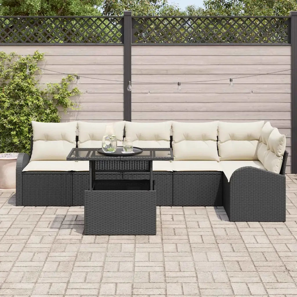 Set Divano da Giardino 7 pcs Nero e crema polyrattan 3348653
