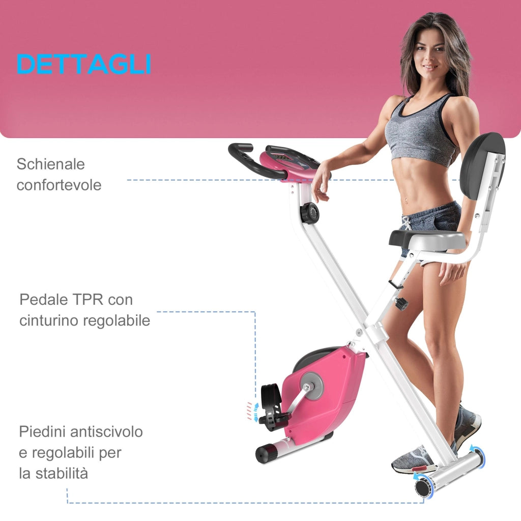 Cyclette Magnetica Pieghevole 43x97x109 cm con Display LCD Rosa