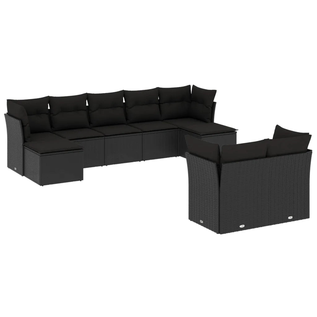 Set Divani da Giardino 9 pz con Cuscini Nero in Polyrattan 3218305
