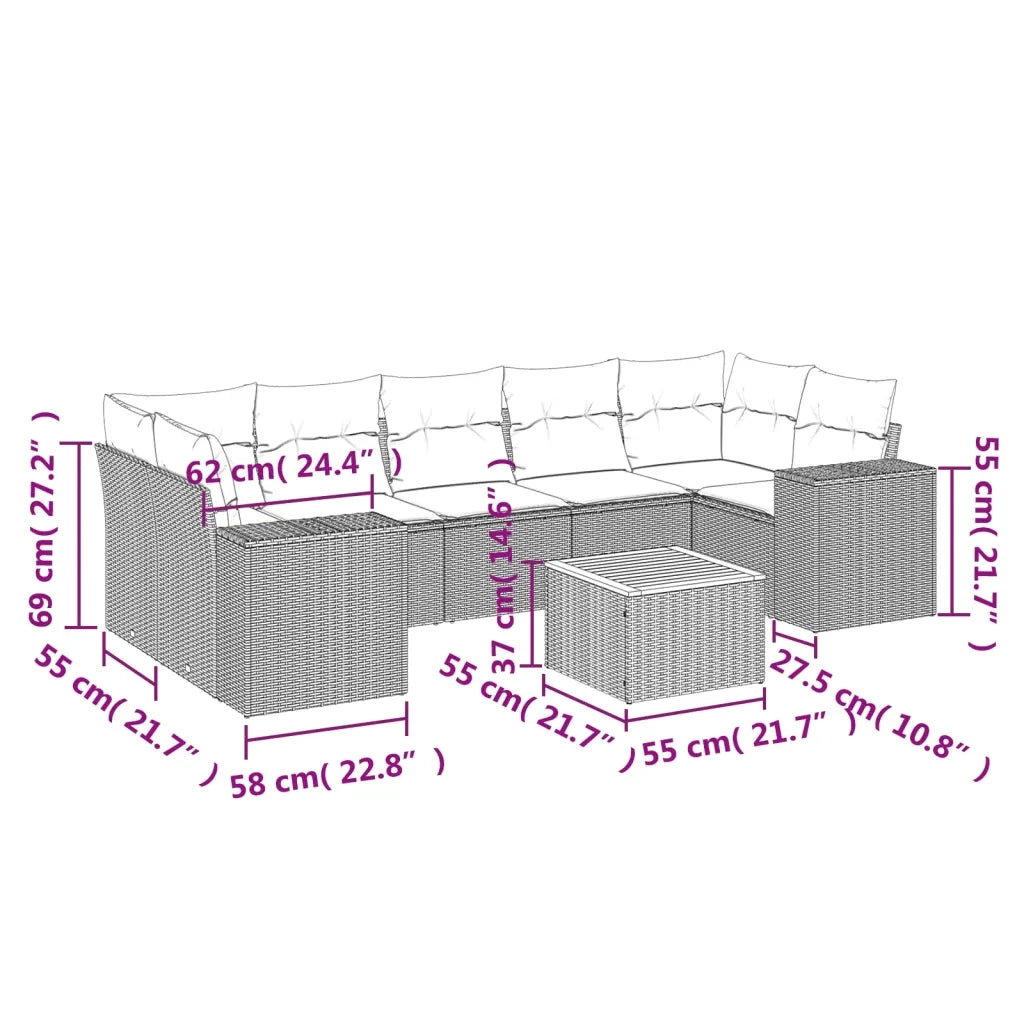Set Divani da Giardino con Cuscini 8 pz Nero in Polyrattan