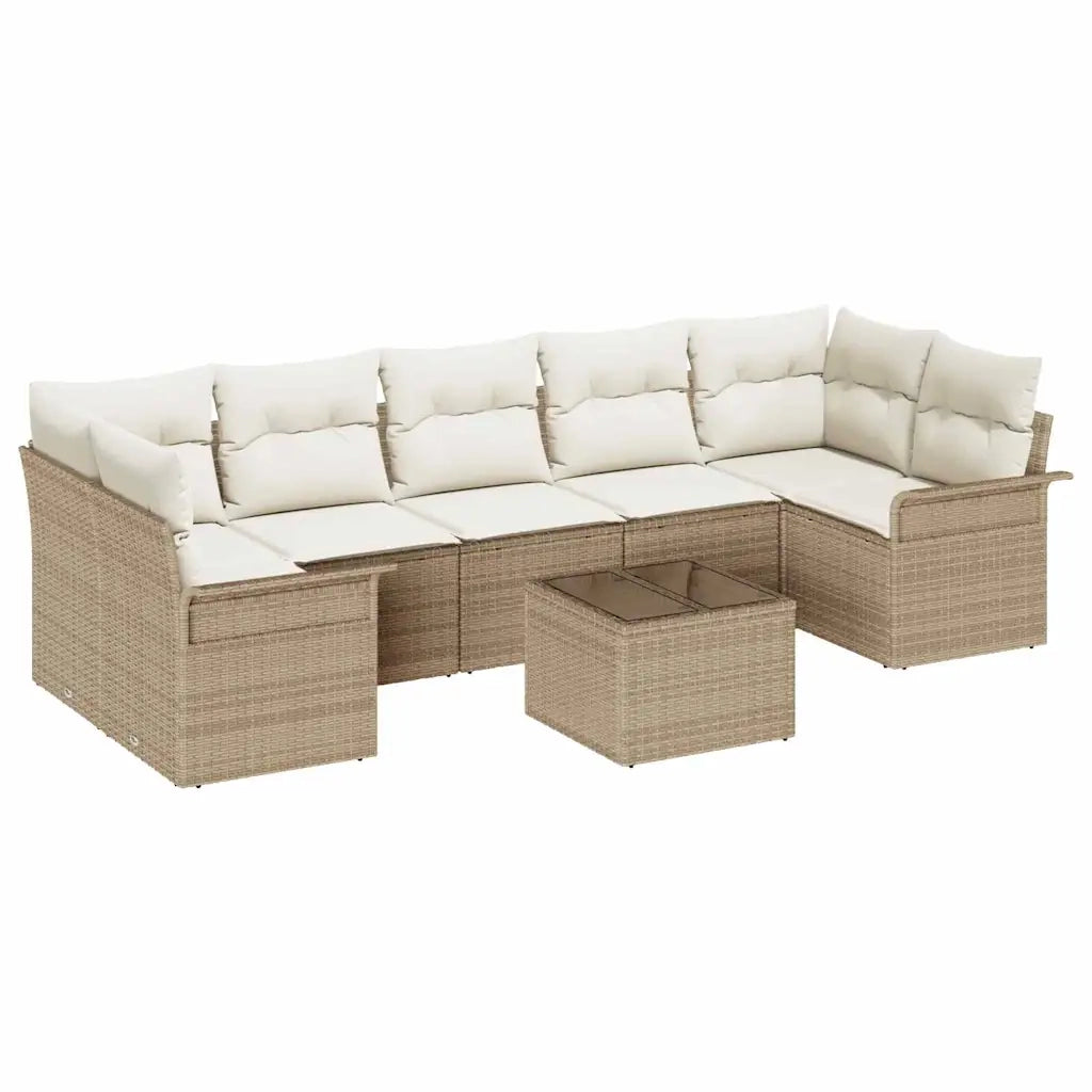 Set Divano da Giardino 8 pcs Beige e Crema polyrattan