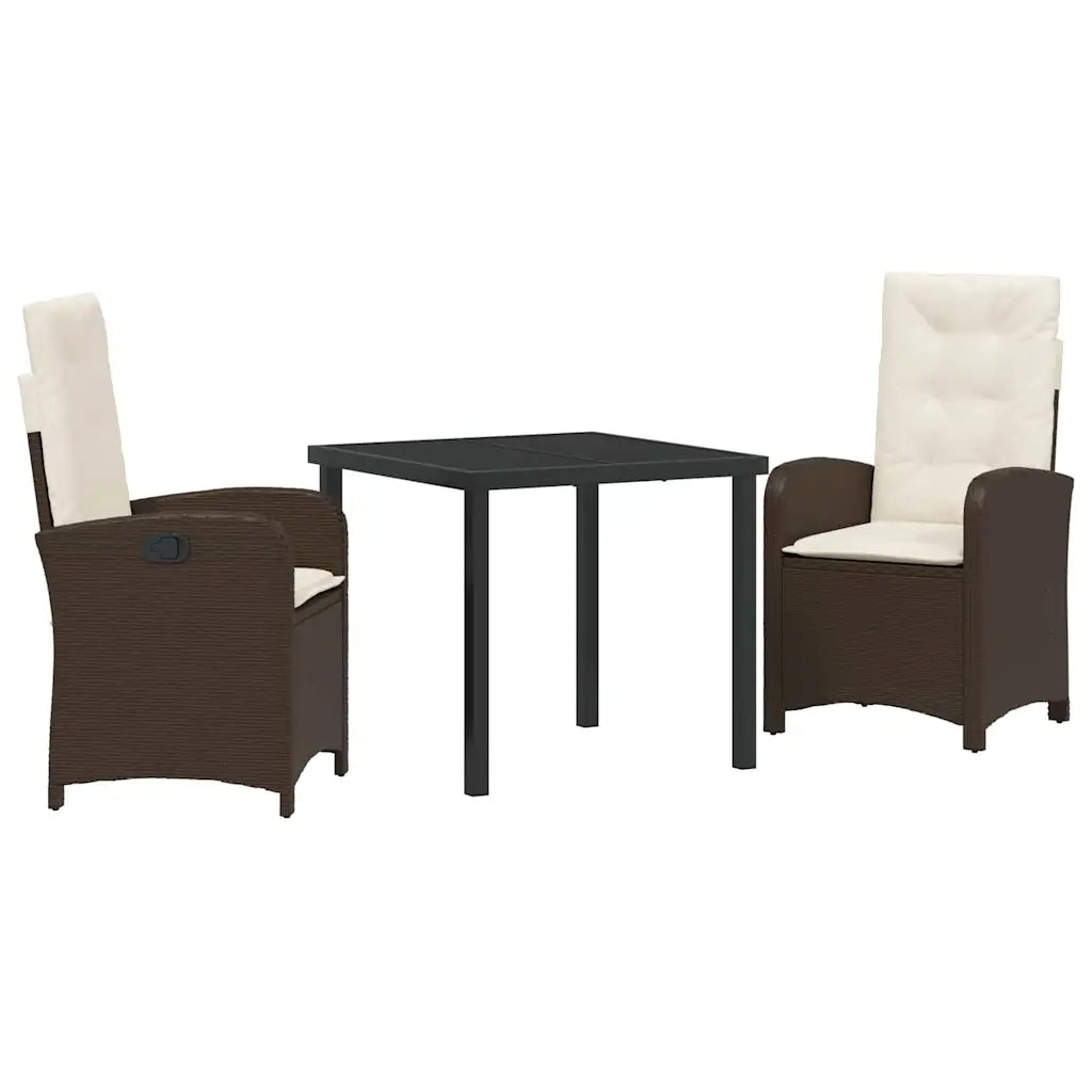 Set da Pranzo per Giardino con cuscino 3 pcs Marrone polyrattan