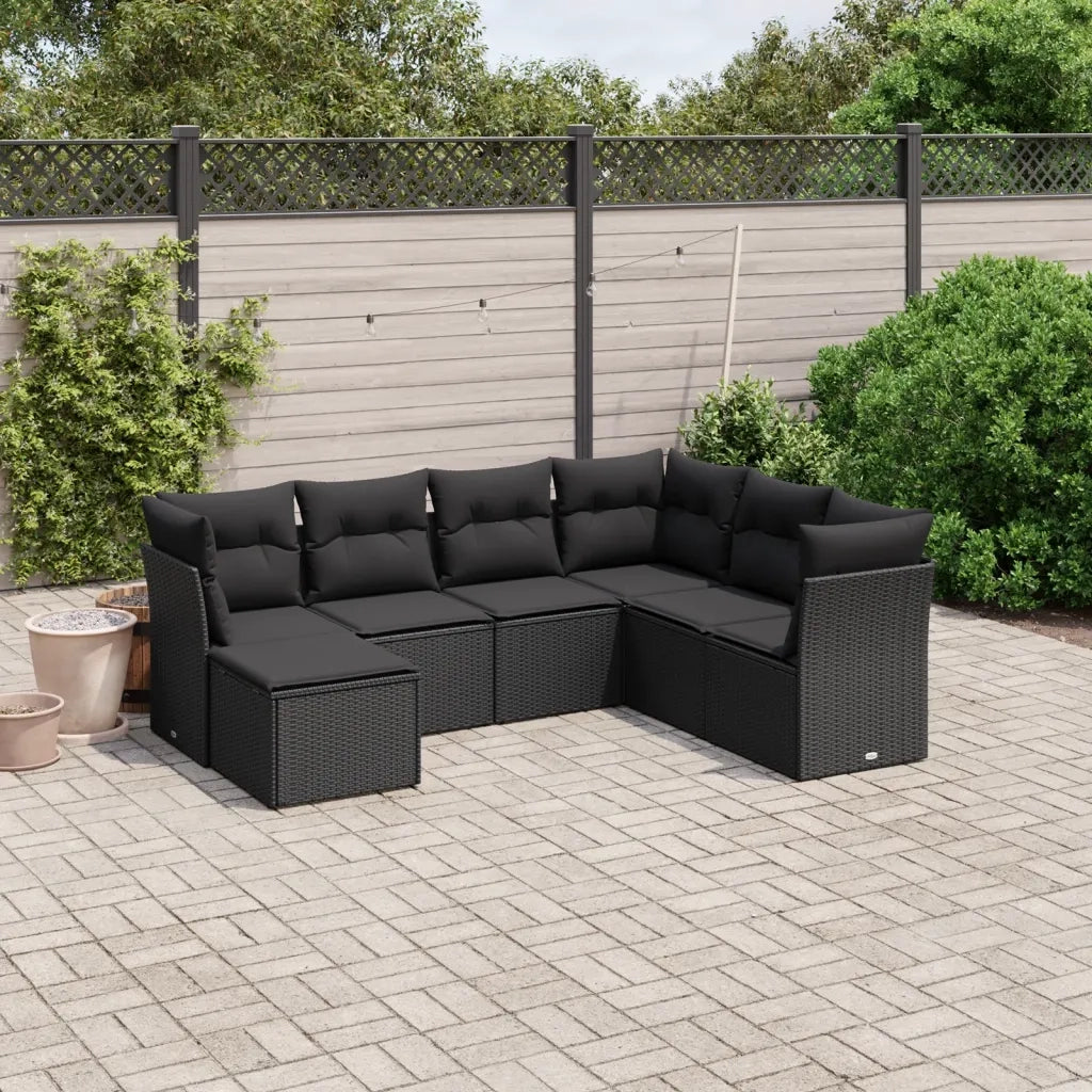 Set Divani da Giardino con Cuscini 7pz Nero Polyrattan 3263211