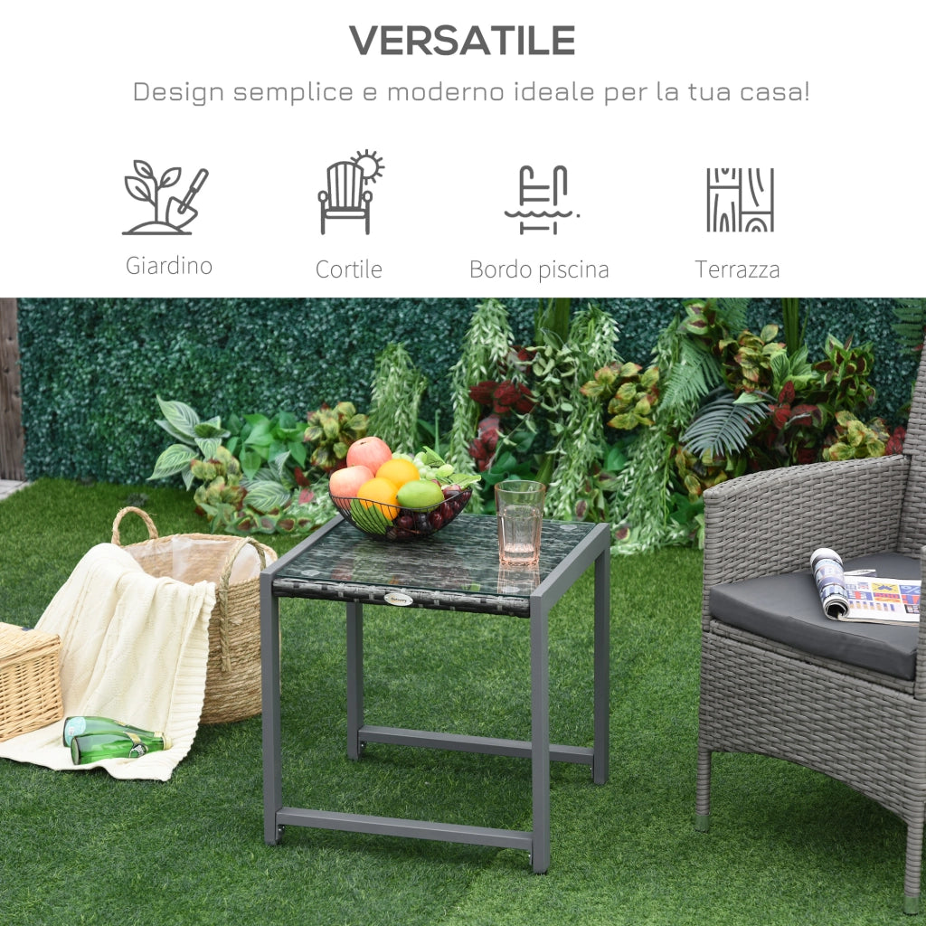 Tavolino da Caff¨¨ da Giardino in Rattan con Piano in Vetro Temperato ¨C zephmum ¨C Bianco 60x60x45