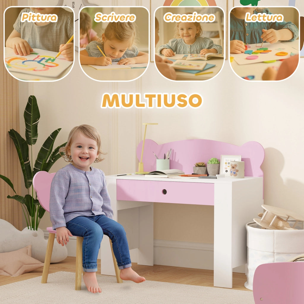 Scrivania per Bambini con Cassetto e Sedia ¨C Minimal ¨C Rosa