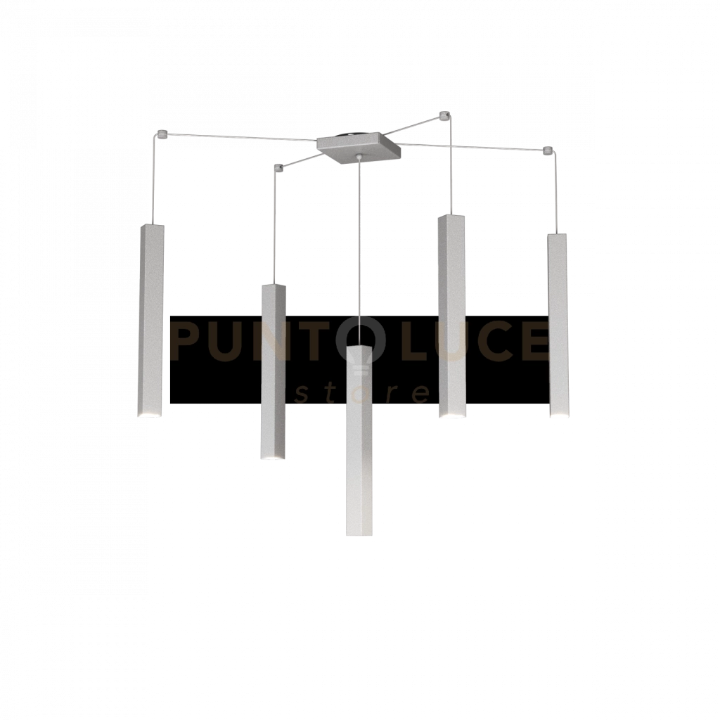 SQUARE TUBE SOSPENSIONE 5 LUCI GRIGIO CAVO CM.250 CON BASE 1173-S5-GR