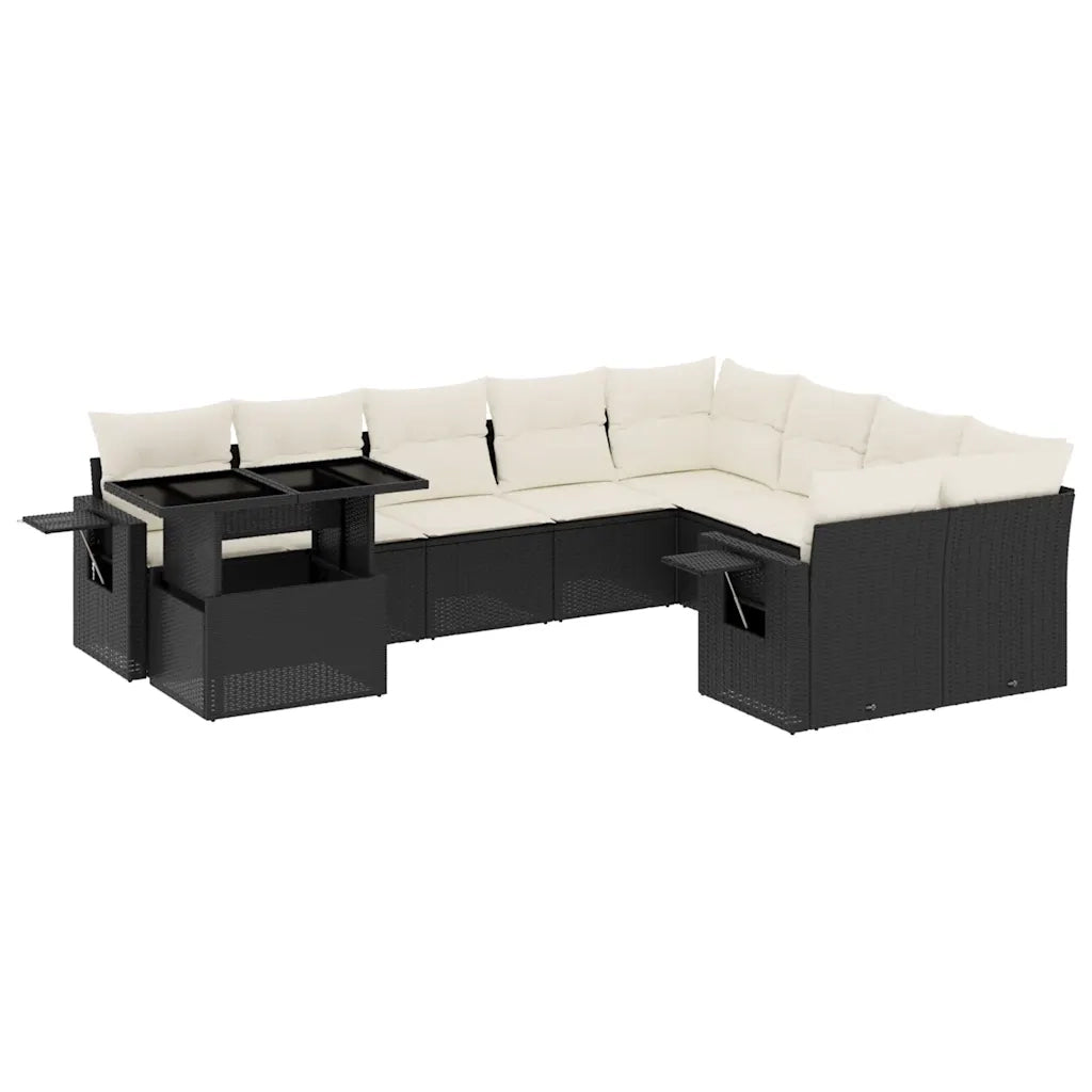 Set Divani da Giardino 10pz con Cuscini in Polyrattan Nero