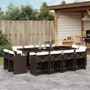 Set da Pranzo da Giardino 13pz con Cuscini Marrone Polyrattan 3211221