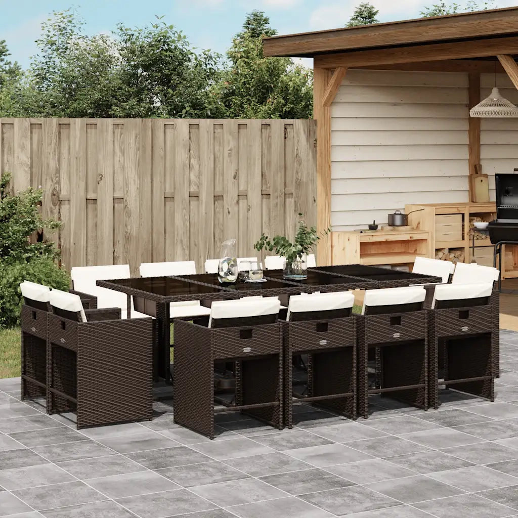 Set da Pranzo da Giardino 13pz con Cuscini Marrone Polyrattan 3211221