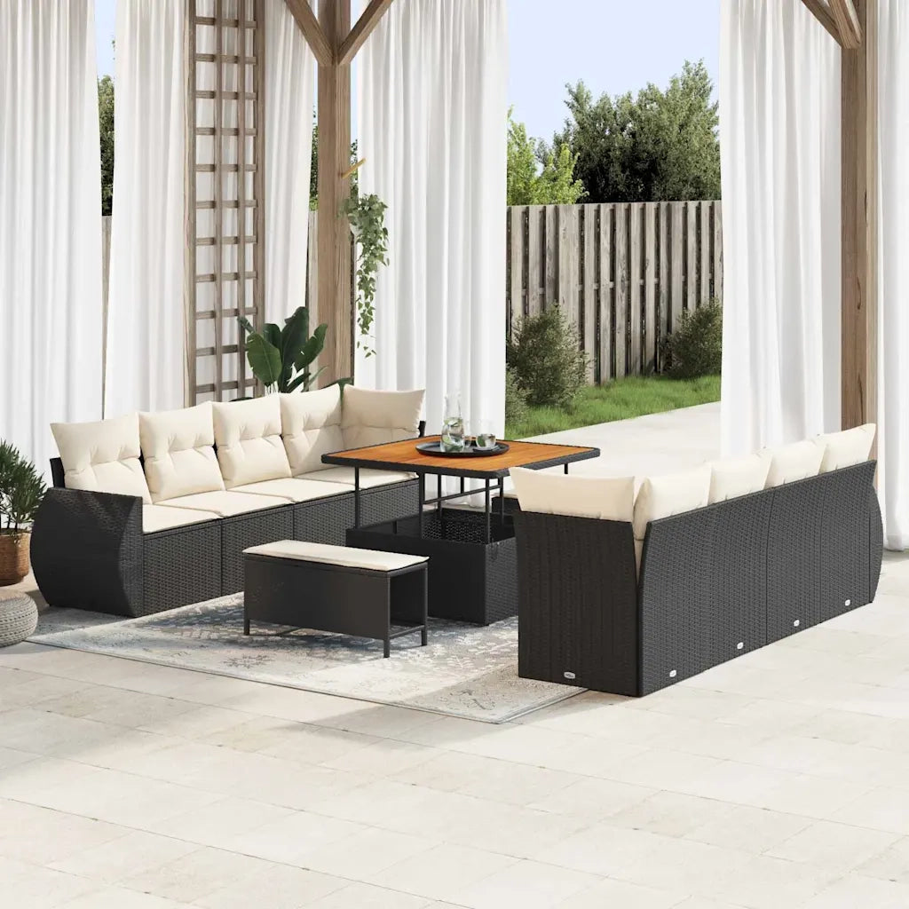 Set Divano da Giardino 11 pcs Nero Poly Rattan 3363805