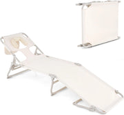 Lettino Prendisole con Fori per Viso e Braccia, Sdraio da Spiaggia Pieghevole con Schienale e Poggiapiedi Regolabili, Chaise Lounge per Esterni per Campeggio, Portata 200 kg, Beige