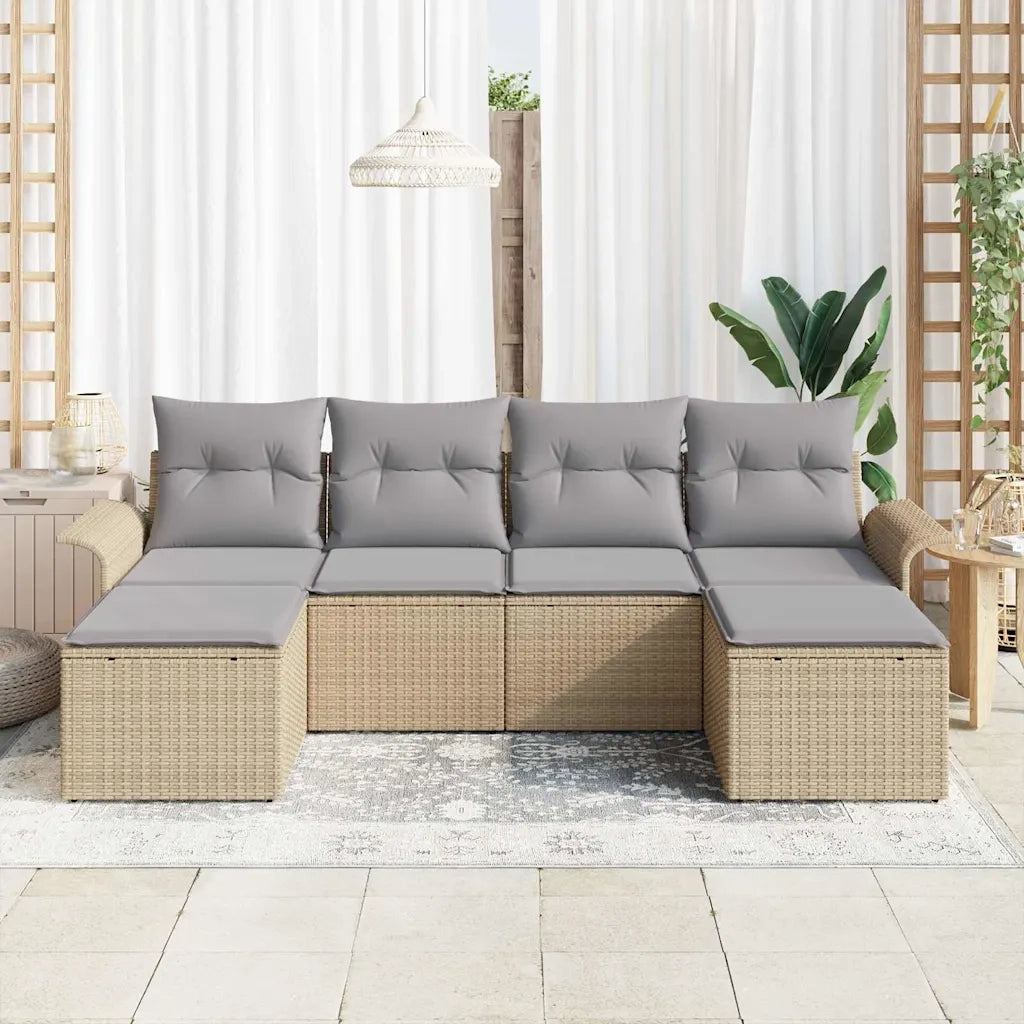 Set Divano da Giardino con cuscino 6 pcs Beige polyrattan