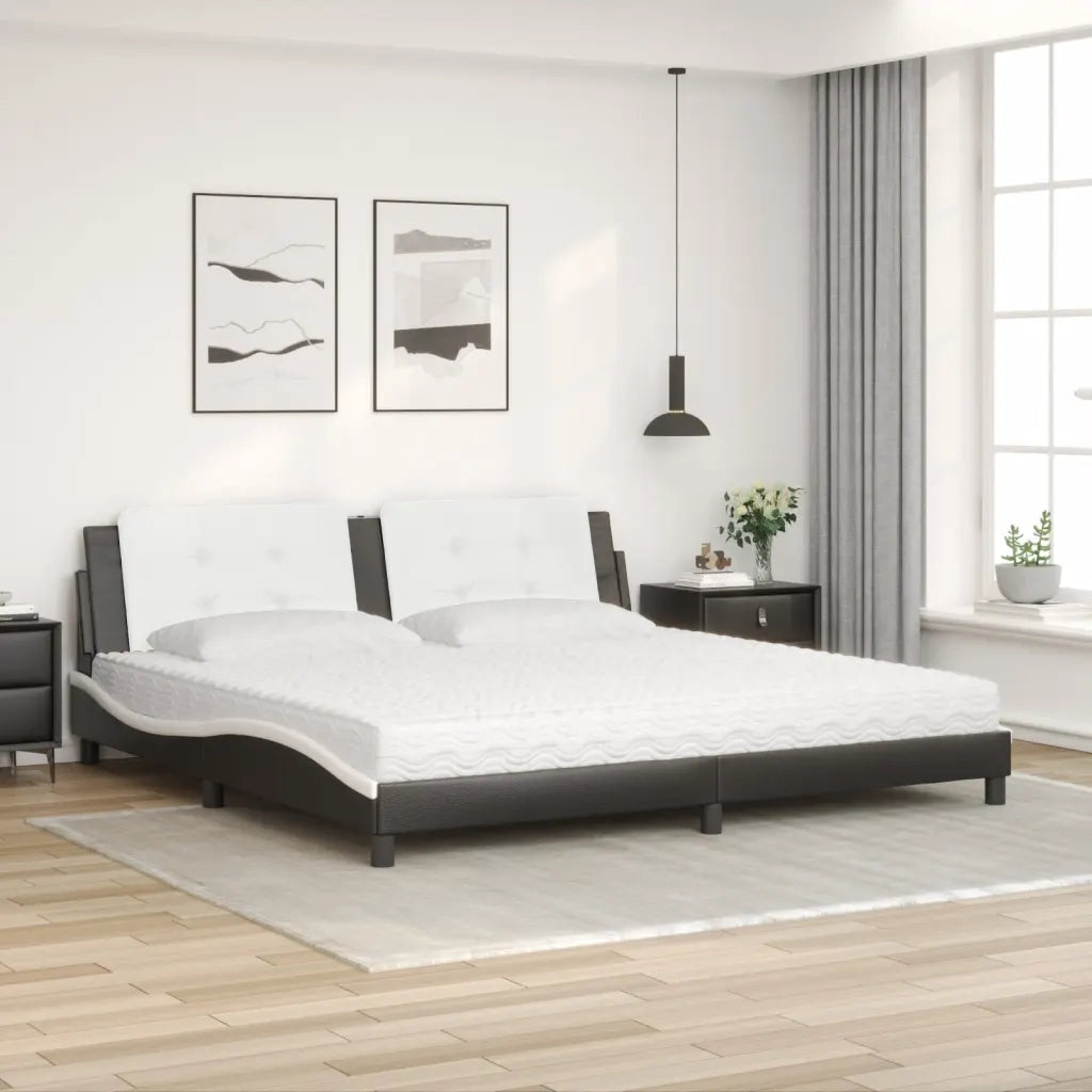 Letto con Materasso Zadar Nero e Bianco 200x200cm in Similpelle