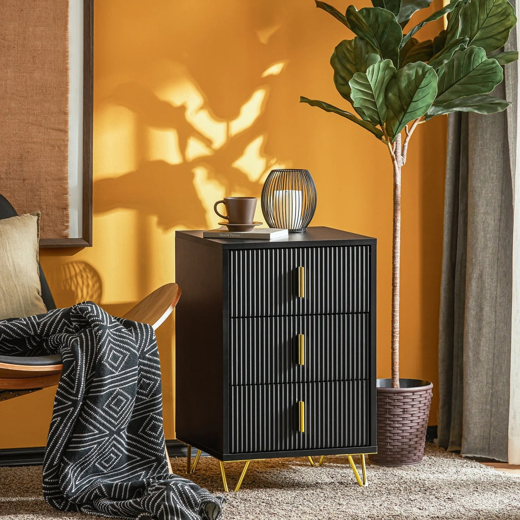 Comodini letto con cassetti Tavolino da salotto o soggiorno Tavolino telefono 40x40cm Nero 3 cassetti FBT115-L-SCH