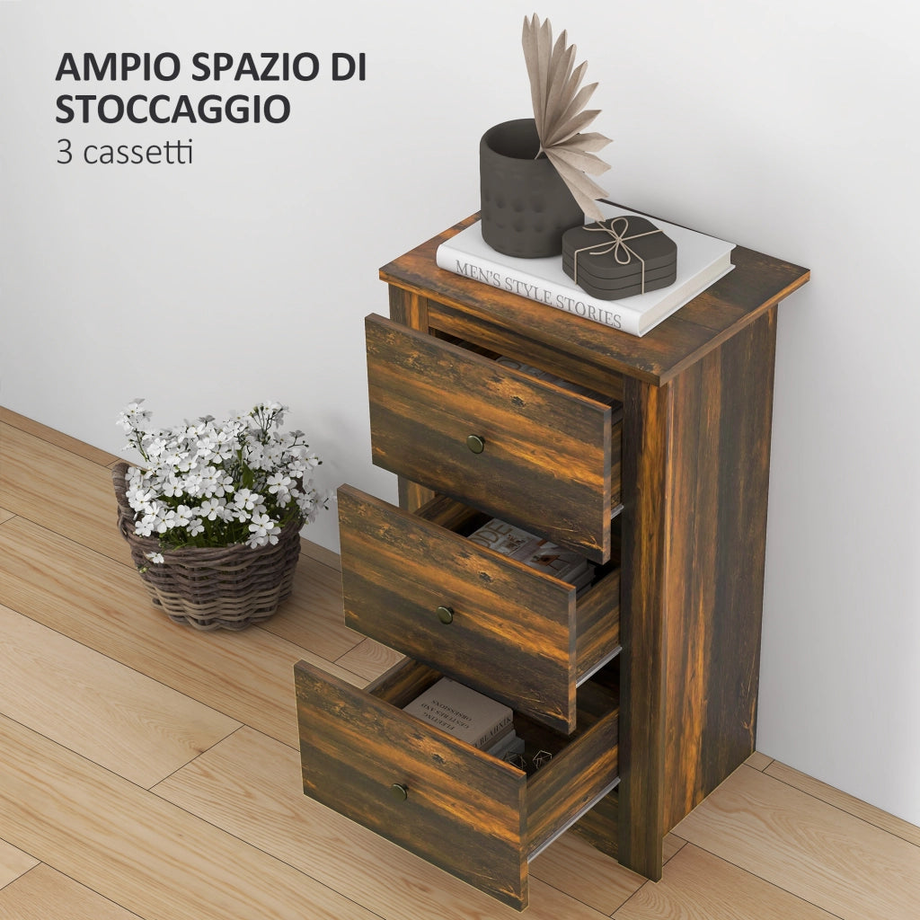 Comodino 3 Cassetti ¨C Xylo ¨C Legno Marrone Rustico 40x30x74 cm