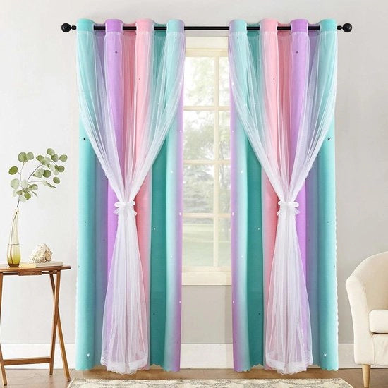 Tende a oscuramento 2 pannelli - oscuranti - ombreggiatura arcobaleno - stellare - camera da bambino - B 133 x 160 cm - tende