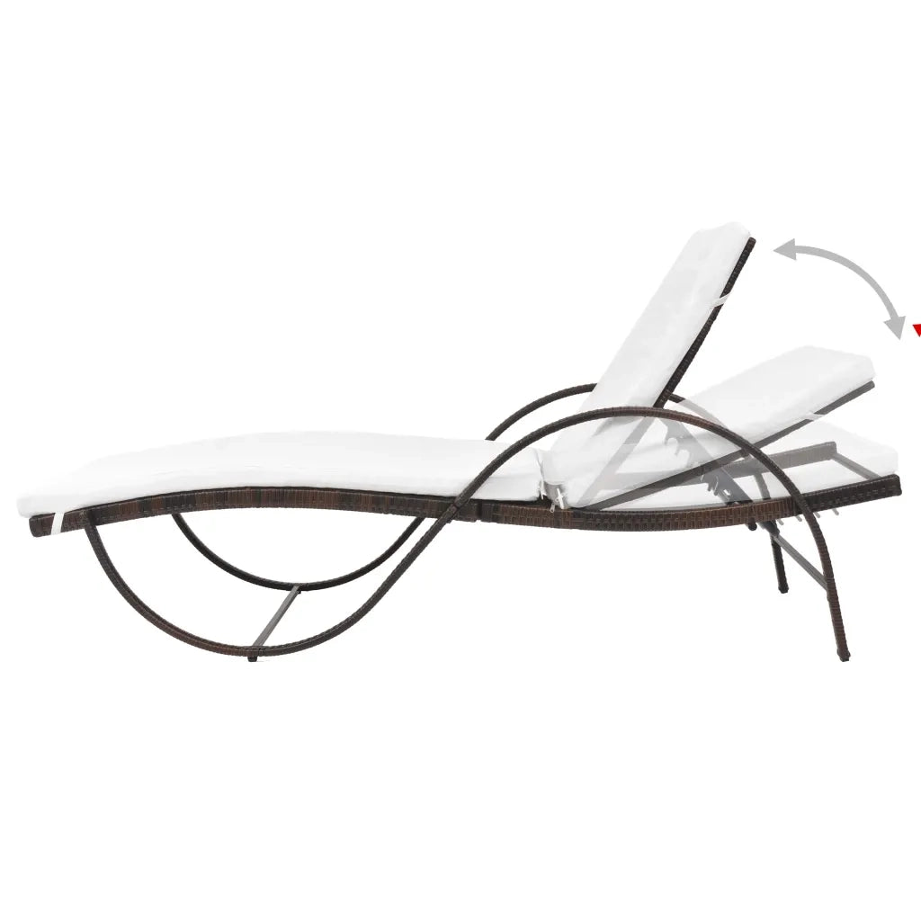 Lettino Prendisole con Cuscino e Tavolo in Polyrattan Marrone 42885