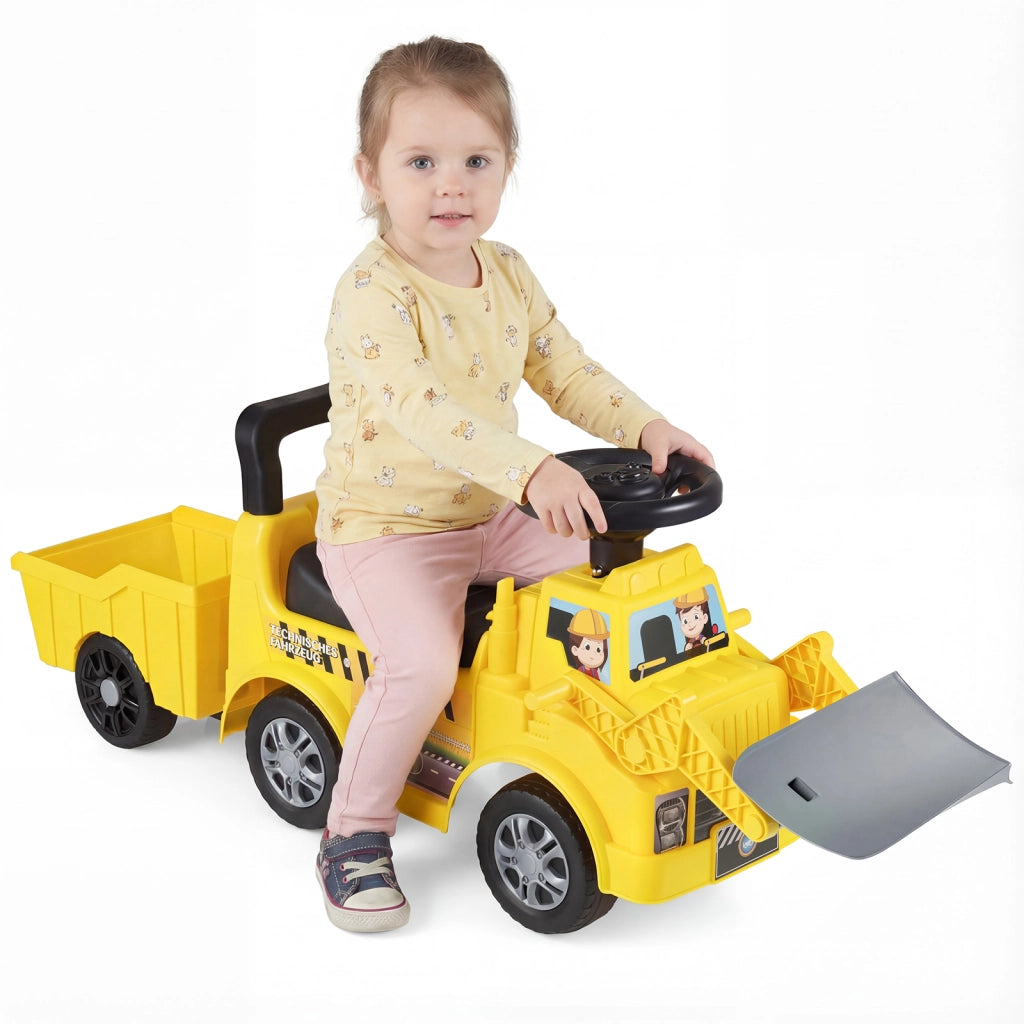 Macchinina spinta bambini rimorchio pala escavatore bulldozer neve vano portaoggetti sedile-Musica clacson scivolamento 19-36 mesi Gialla