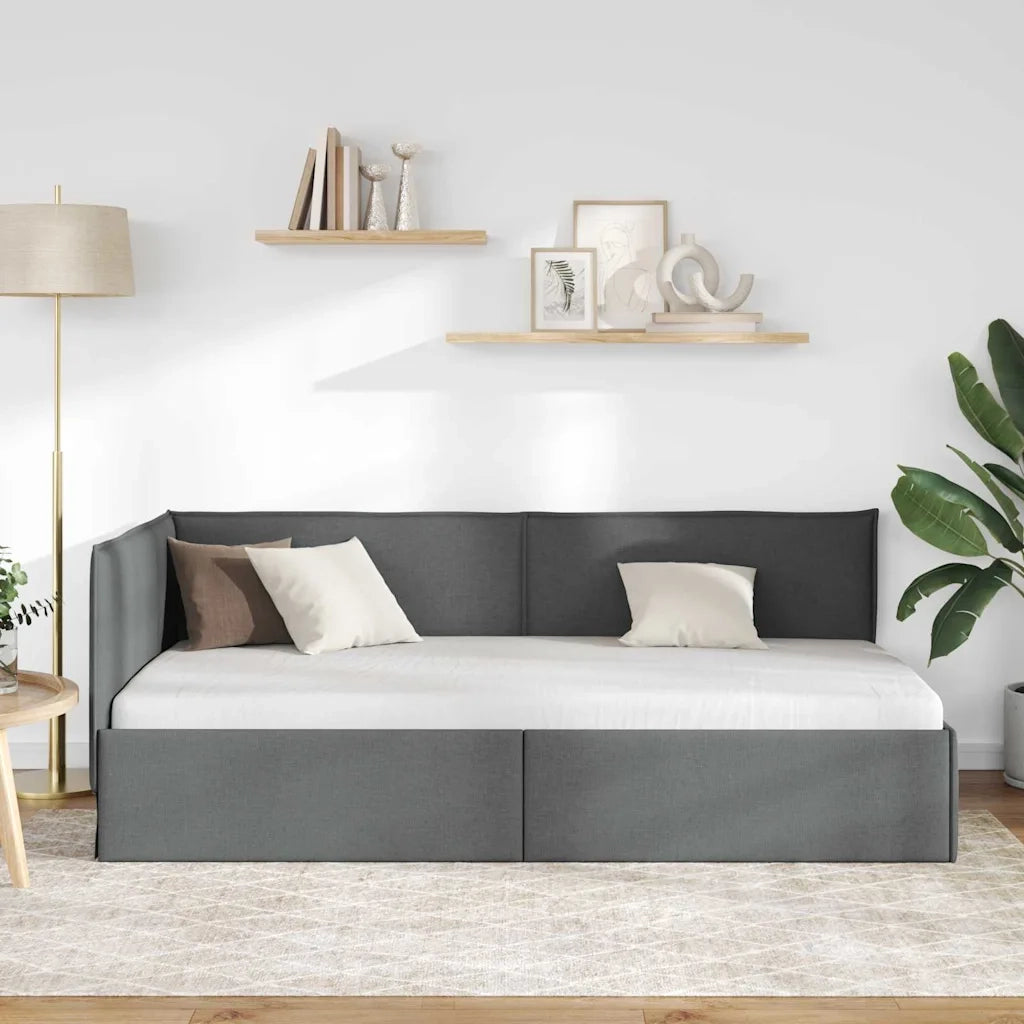 Cornice del letto ad angolo Grigio scuro 80 x 200 cm Tessuto