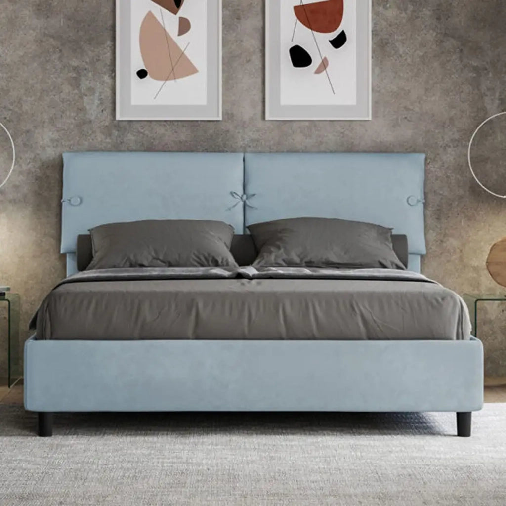 Letto matrimoniale contenitore imbottito 160x210 microfibra azzurro Sleeper