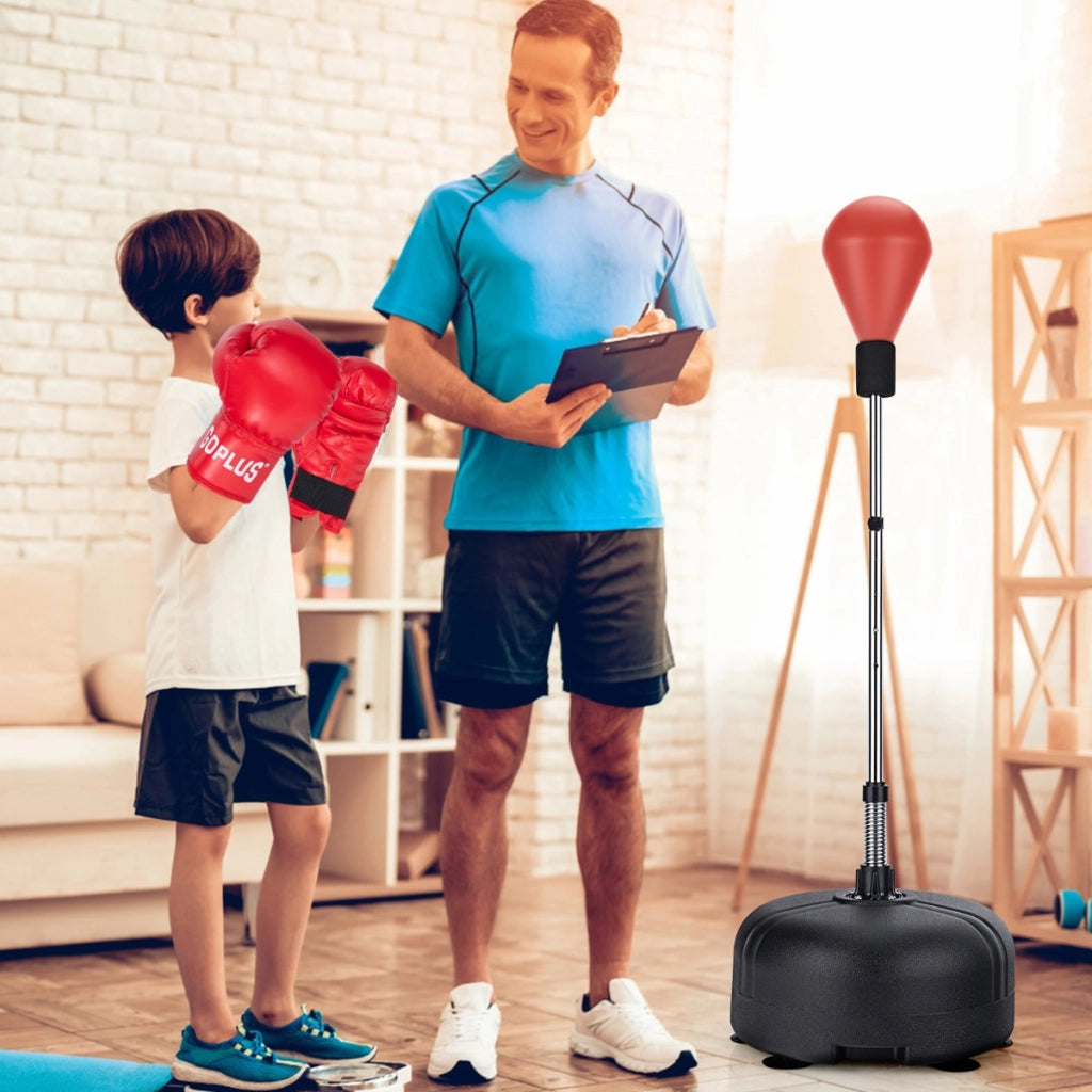Punching ball per adulti e bambini con altezza regolabile in 4 posizioni, Sacco da boxe con supporto e guanti Rosso