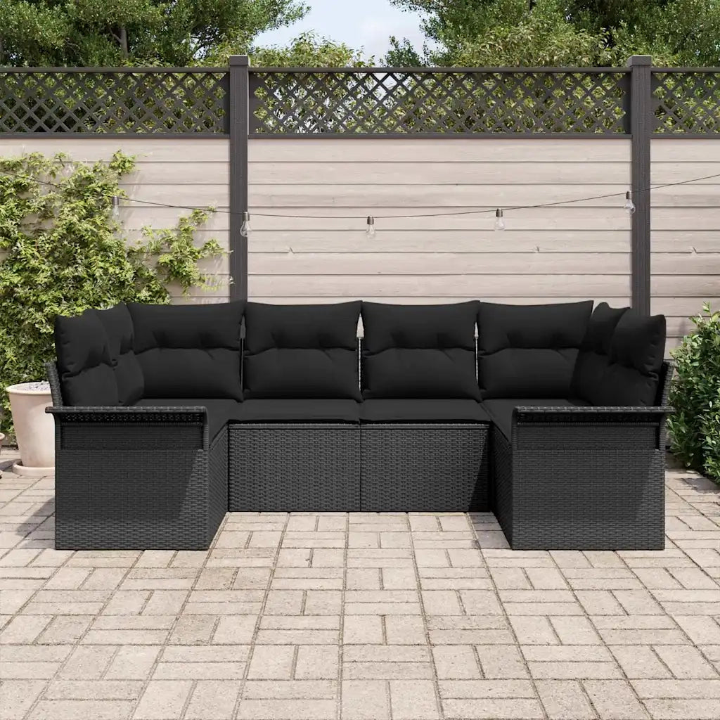 Set Divano da Giardino con cuscino 6 pcs Nero Poly Rattan