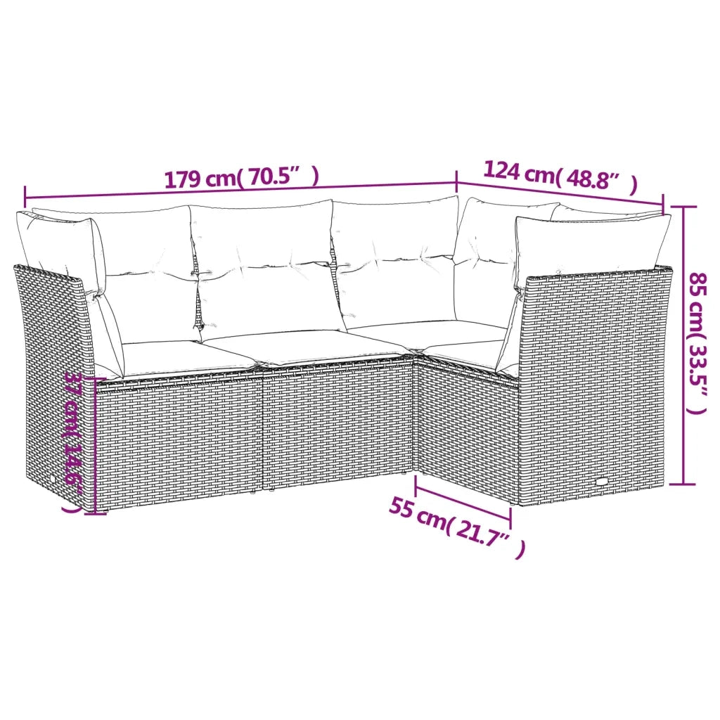 Set Divano da Giardino 4pz con Cuscini Grigio Chiaro Polyrattan 3217582