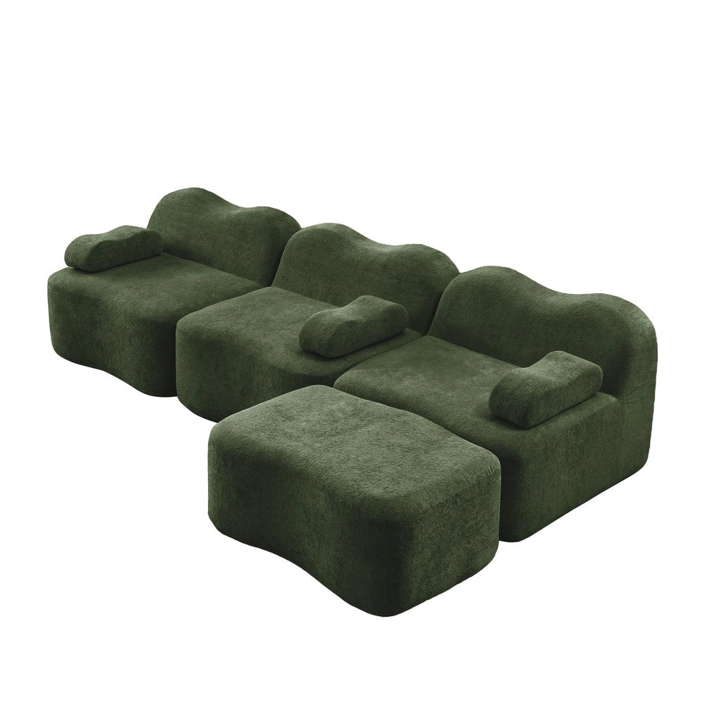 Divano Angolare Modulare 3 Posti con Ottoman ¨C Xylo ¨C Verde, Cuscini, Braccioli Mobili