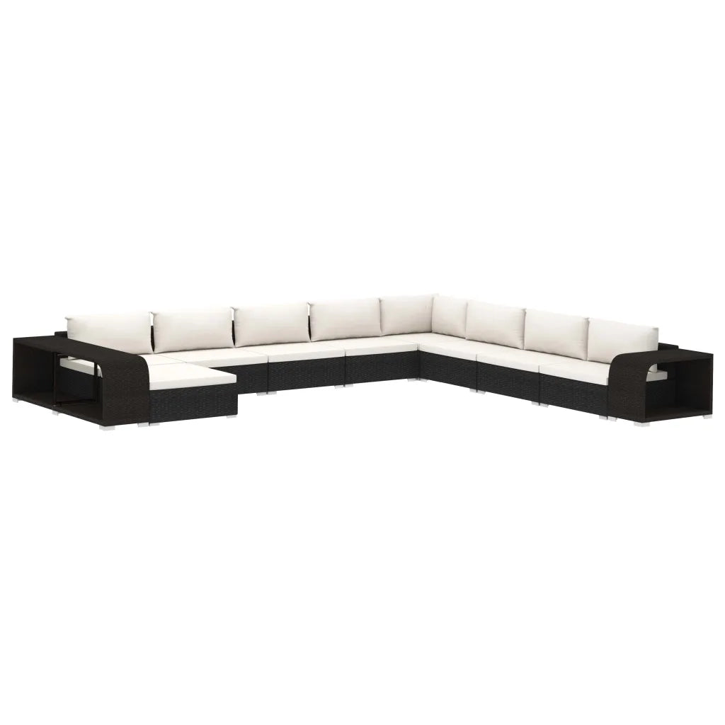 Set Divani da Giardino 11 pz con Cuscini in Polyrattan Nero 46827