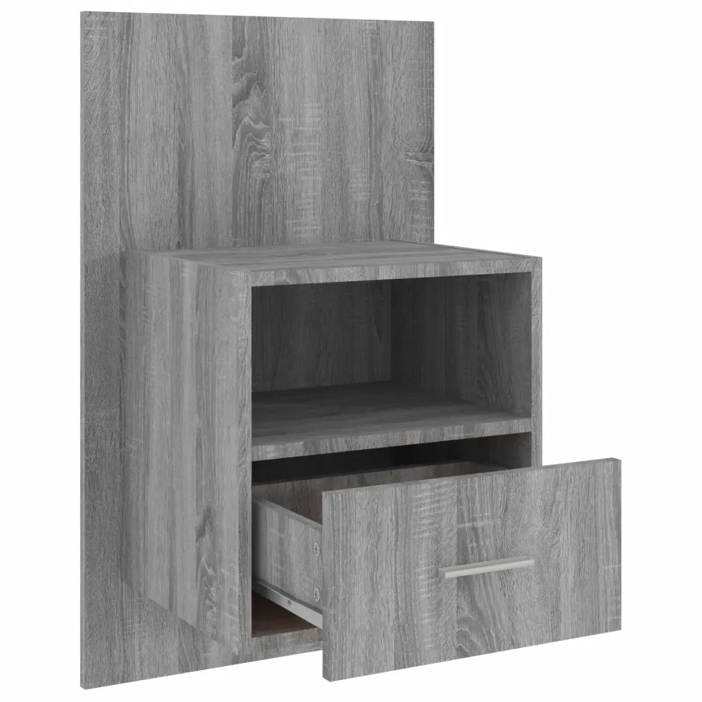 Set di 2 Comodini | Armadio da Notte | Mobiletto da notte a Muro Grigio Sonoma