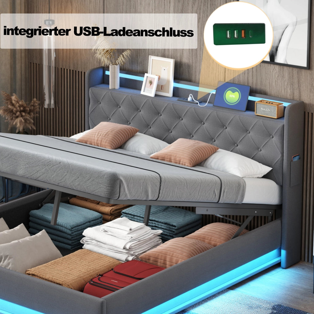 letto imbottito lino grigio 140 x 200 cm