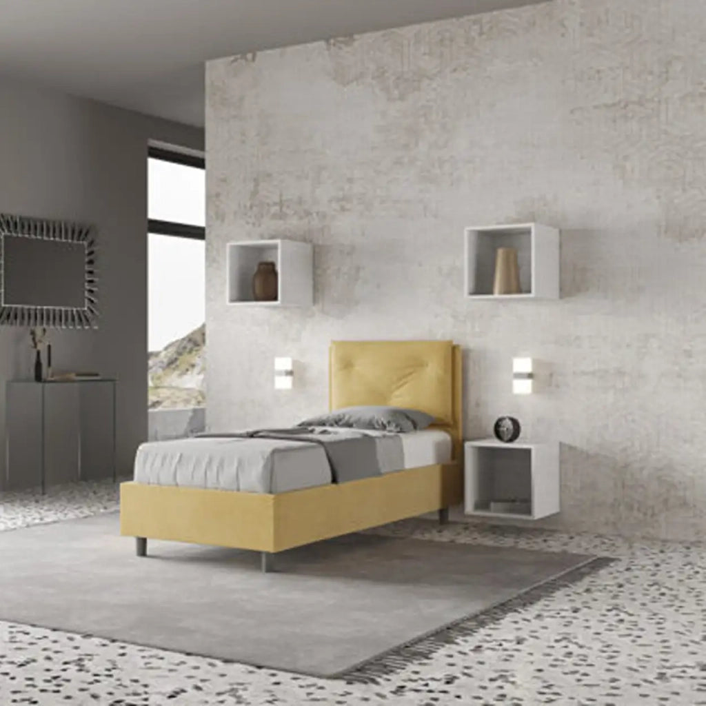 Letto singolo senza rete imbottito 80x190 microfibra ocra Appia