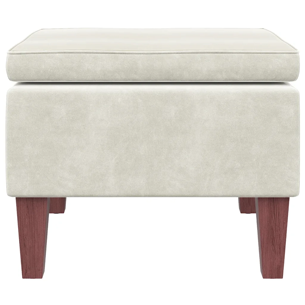 Poggiapiedi con Gambe in Legno Crema in Velluto 329466
