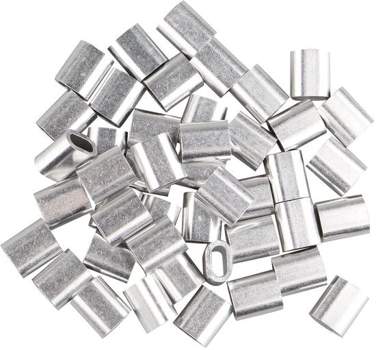 Crimpatura per cavi 50 pezzi - Connettore per cavi in alluminio - Forma ovoidale - Adatto per filo di acciaio da 4 mm - Inox e duraturo - Resistente alla corrosione - Connettore per cavi